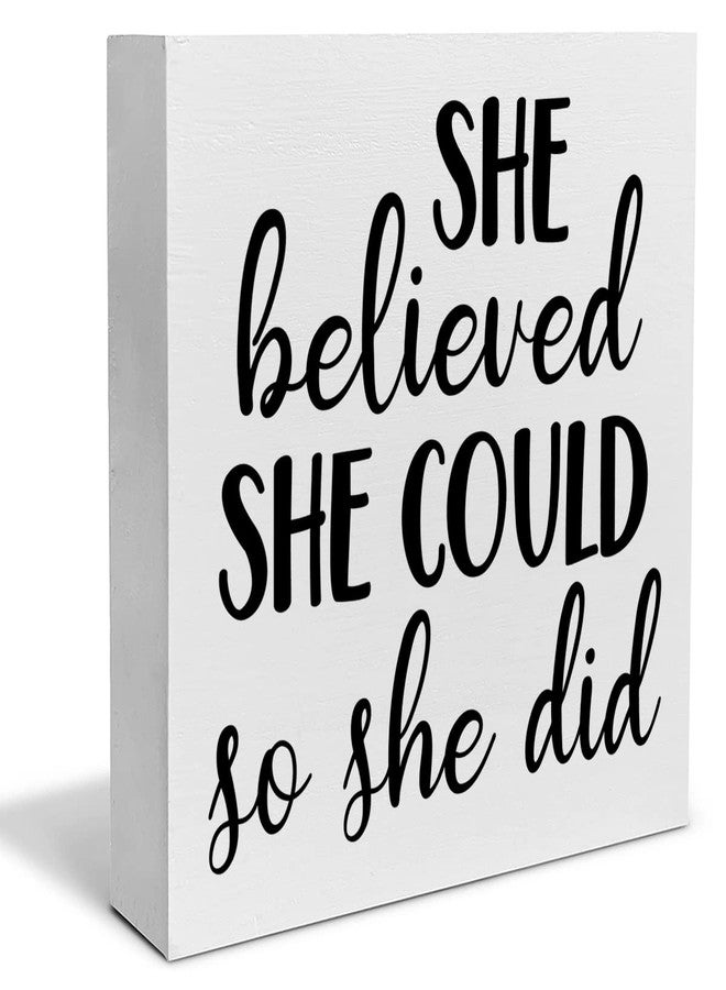PIXCEOS Motivating Saying Wooden Box Sign She Believed She Could Wood Block Plaque Decor Home Office Desk Shelf or Wall Display - Image 1